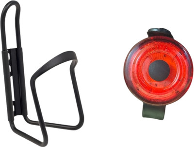 FCC RACING Bicycle Aluminium Bottle Cage and Round Back Light Combo 4 Flash Modes Light & Bicycle Bottle Holder