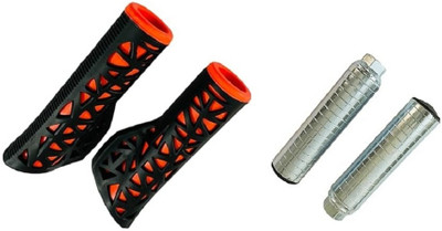 PRAKMO Orange Black Bicycle Handle Grip with Silver foot rest for 24-29 Inch Grip 125mm Bicycle Handle Grip(12 cm)
