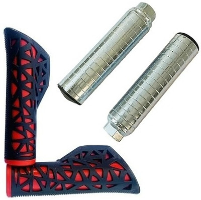PRAKMO Red Back Cycle Handle Grip 125mm length with Silver Foot Rest for 24-29 Inch Bicycle Handle Grip(12 cm)