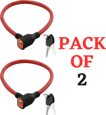 KONIO Steel Cable Lock Anti Theft Push Lock For Multipurpose Uses with 3 Keys (Red). Cycle Lock