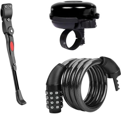 FCC RACING Combo – Kickstand (Black), Loud Bell, Keyless Numeric Cable Lock Cycle Lock