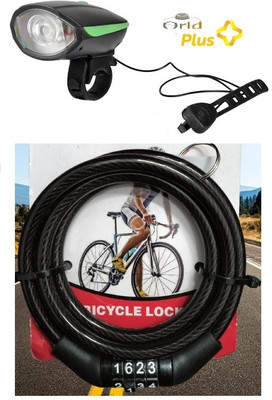 Orld Premium Quality Cycle Front Light and Horn with Heavy cable number lock Combo* Cycle Lock