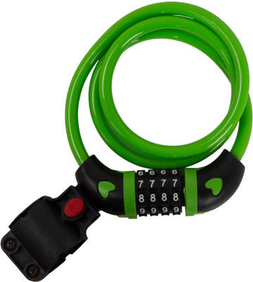 Kross Spiral Cable Lock, 4 Digit Resettable Pin, AntiTheft Protection, Green Cycle Lock