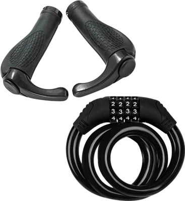 FCC RACING Multi-Position Bicycle Handlebar Grips (130mm) + Keyless Numeric Bike Cable Lock Cycle Lock