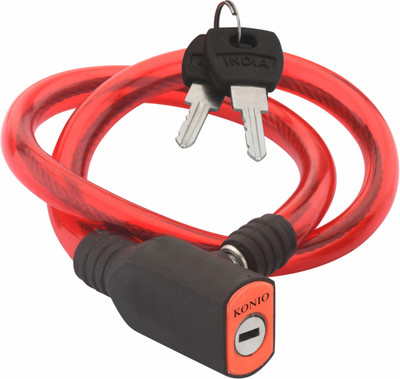 KONIO Steel Cable Lock Anti Theft Push Lock For Multipurpose Uses with 3 Keys (Red). Cycle Lock