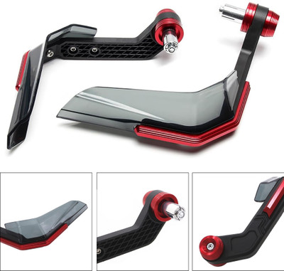 ASRYD CNC Aluminum & Plastic Motorcycle Handguard Protector Shield Red Handlebar Hand Guard(Universal For Bike)