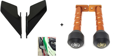 VermsBikers CNC heavy Frame Slider (Orange)+Universal Small Wings winglet Black Bike Crash Guard(Yamaha)