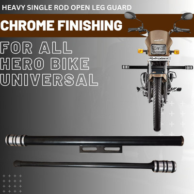 Znee Smart CHROME & BLACK FINISH HEAVY SINGLE ROD OPEN LEG GUARD FOR ALL BIKES UNIVERSAL Bike Crash Guard(Hero)