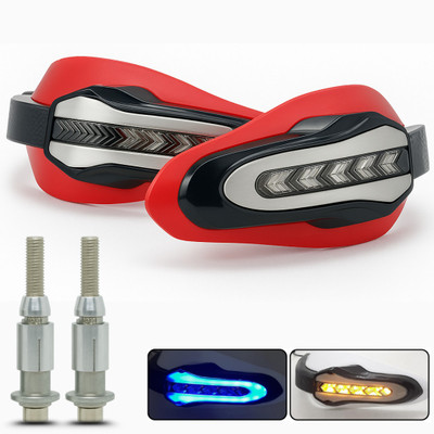 bsddp Motorcycle Handguards With Yellow Running LED and Blue COB Light Red Body Handlebar Hand Guard(Universal For Bike)