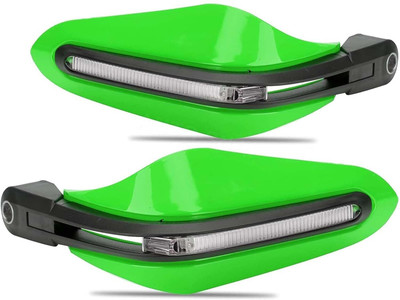 RAWAT Motorcycle Hand Guard/Brake, Clutch Lever Guard with Drl LED Light (Green) Handlebar Hand Guard(Universal For Bike)