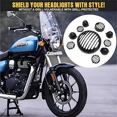 WHEETOYKART Headlight Grill Set with Tail Lamp, Indicator Cup Compatible Only For Meteor 350 Handlebar Hand Guard(Royal Enfield)