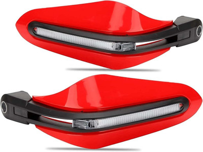 RAWAT Bike Handle Bar Clutch Lever Guard/Wind Deflector with Drl LED Light (Red) Handlebar Hand Guard(Universal For Bike)