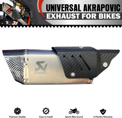 OBEROI'S TRADERS Bike Akrapovic Racing Sports Silencer | Exhaust Muffler With Carbon Fiber Universal For Bike Sport Slip-on Exhaust System(Stainless Steel)
