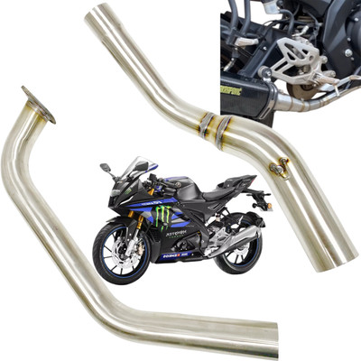 Dhe Best Bike Exhaust Middle Muffler Bend Pipe Stainless for Yamaha R15 V4 Yamaha NA Full Exhaust System(Stainless Steel)
