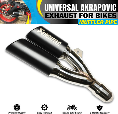BRXR Universal Akrapovic Dual Outlet Exhaust Silencer Muffler with Double Pipe Design Hero, Honda, KTM, Kawasaki Universal For Bike Slip-on Exhaust System(Stainless Steel)