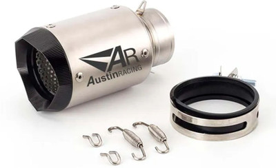 Vagary Universal Silver Austin Racing Sports Silencer / Exhaust Muffler Pipe Bajaj, KTM, Kawasaki, Yamaha, Suzuki, TVS Universal For Bike Full Exhaust System(Mild Steel)