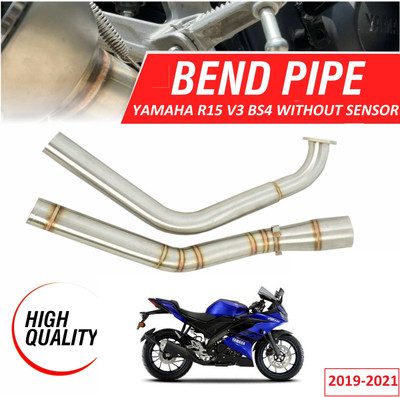 ASRYD Motorcycle Bend Pipe For R15 V3 BS4 Without Sensor Full System Bend Pipe Yamaha R15 Slip-on Exhaust System(Stainless Steel)