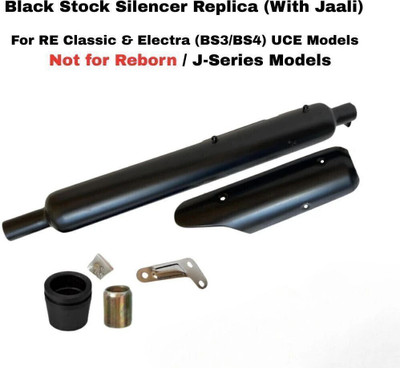 EAZ Silent Black Stock Silencer Replica with Jaali for RE BS4 – Challan Free Royal Enfield Classic 350, Electra 350 Full Exhaust System(Mild Steel)