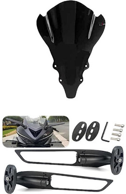 Gogna Mart Wing Side Mirror Set With Adjustable, Rotatable,Visor Black for Yamaha R15 V1 V2 Bike Fairing Kit