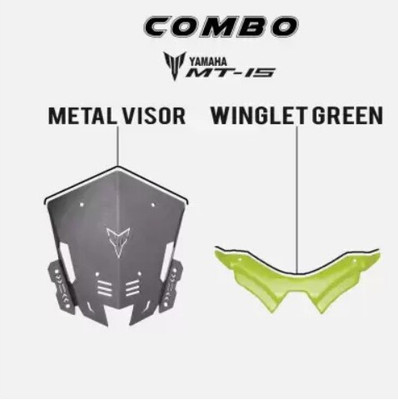 Gogna Mart mt 15 CNC short visor dot + MT 15 winglet green Bike Headlight Visor Bike Fairing Kit