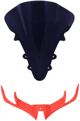 Gogna Mart Visor Wind Deflectors for Yamaha R15 V1 and V2 (Black) + winglet red Bike Fairing Kit