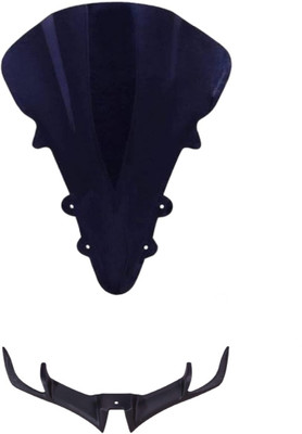 Gogna Mart double bubble Visor for Yamaha R15 V1 and V2 (Black) + winglet blue Bike Fairing Kit
