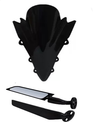 Gogna Mart v1/v2 double bubble visor black with wing fin mirror black universal for bike Bike Fairing Kit