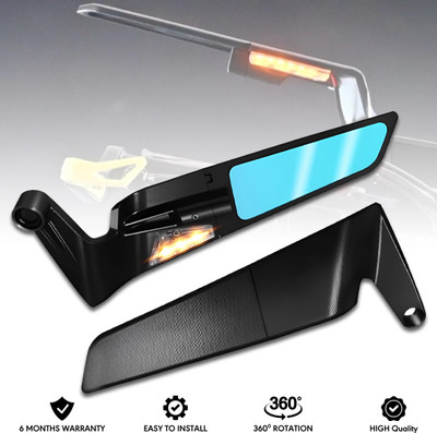 BRXR Universal York Fitting 360° Wide Angle Rear View Adjustable Led Stealth Mirror Bike Fairing Kit