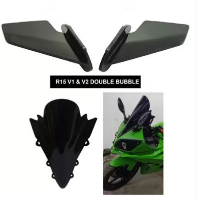 Gogna Mart double bubble Visor R15 V1/V2 (Black) + bike side wings winglet WW-1 Bike Fairing Kit