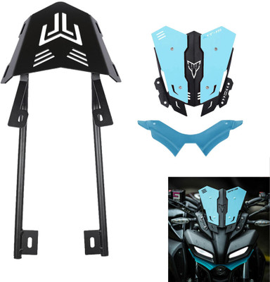 Vagary Luggage Rack/Back Rest/ Top Rack With Sky Blue Visor and Winglet for Yamaha MT15 Bike Fairing Kit
