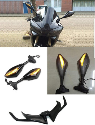 Gogna Mart Mirror for R15 V3 carbon + r15 v3 winglet black (Amber Yellow) Bike Fairing Kit