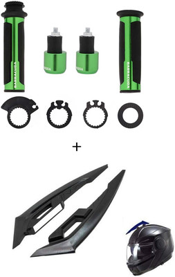 way2gmart Black Wing Side Helmet Spoiler Aerodynamic with Universal Barracuda grip green Bike Fairing Kit