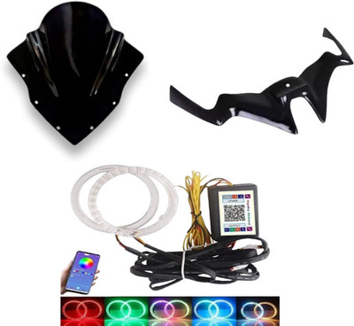 Gogna Mart RS 200 ring light RGB bluetooth ring light set of 2 and winglet black and visor Bike Fairing Kit