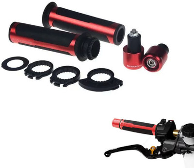 Vagary Barracuda Handle Grip with Metal Handlebar Ends (Red) Handle Bar Grip For Universal For Bike Universal For Bike(Pack of 2)