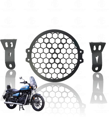 Moto Genius Front Headlight Grill Guard for RE Meteor | Durable Honeycomb Metal Protector Bike Headlight Grill(Black)
