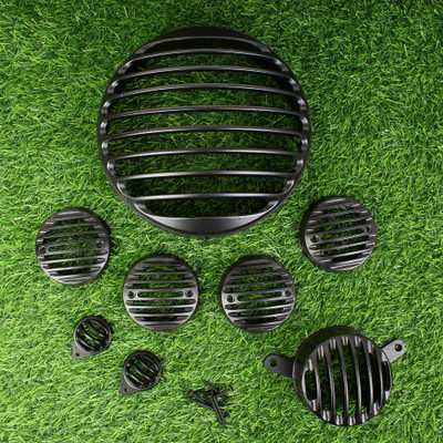 Alpha ten Grill Set Bullet Classic 350/500/Chrome/Desert Storm (Pack of 8, Black) Bike Headlight Grill(Black)