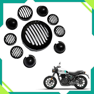 DAZZRIDE Front Headlight Grill / Jali Cover Set with Tail Lamp, Indicator For Hunter 350 Bike Headlight Grill(Black)