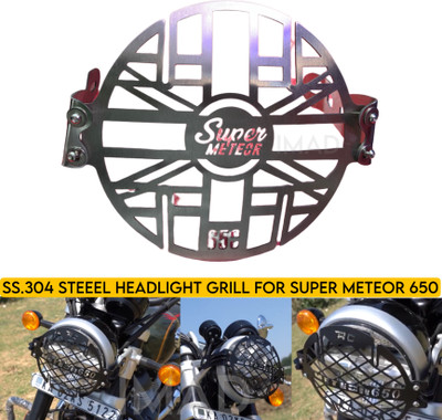 Aklin Boky SS STEEL HEADLIGHT GRILL SUPER METEOR Bike Headlight Grill(Black)