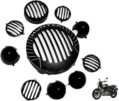 OBEROI'S TRADERS Hunter 350 Front Rear Headlight Grill / Jali Cover Set with Tail Lamp, Indicator Bike Headlight Grill(Black)