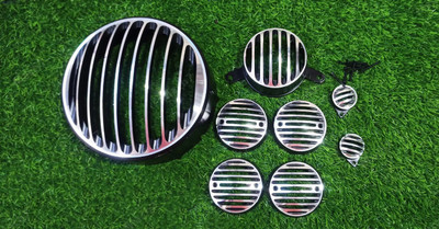MACH7 DIAMOND GRILL SET COMPLETE FOR ROYAL-ENFIELD CLASSIC MADE IN INDIA Bike Headlight Grill(Silver, Black)