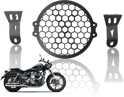 Moto Genius Front Headlight Grill Guard for RE Super Meteor 650 Bike Headlight Grill(Black)
