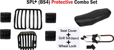 Generox Protective (SPL+) Combo set PU LeatherCover,Grill Set,Wheel Lock Bike Headlight Grill(Black)
