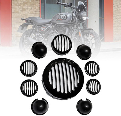 KILLERRYDER Hunter 350 Bike CNC Metal Front Rear Halogen Headlight GrillJali Cover Set Bike Headlight Grill(Black)