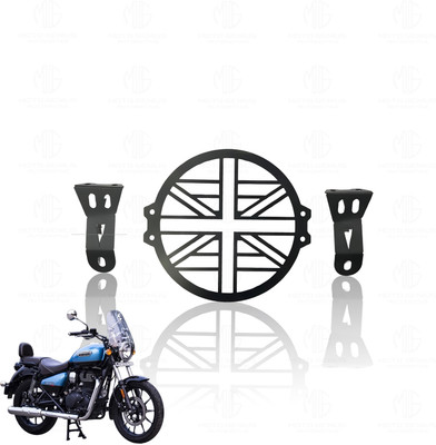Moto Genius Front Headlight Grill Guard for Meteor | Durable Metal Protector | Plus Design Bike Headlight Grill(Black)