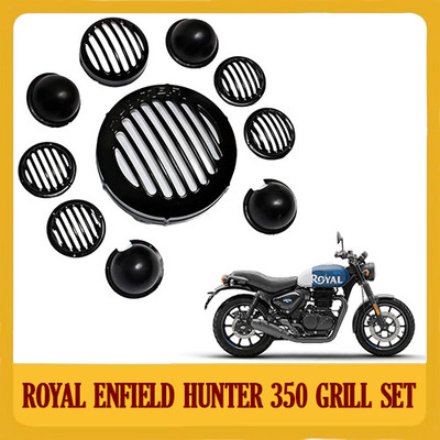 DAZZRIDE Heavy Duty Alloy Metal Black Headlight Grill Set Compatible for RE Hunter 350 Bike Headlight Grill(Black)