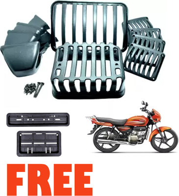 S P ENTERPRISES Metal Finish PVC Headlight Grill Set for Hero SplendorNO PLATE COVER FREE 2 Bike Headlight Grill(Black)