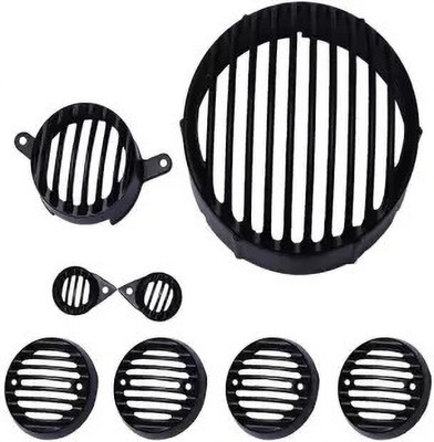MODAROCK Metal Head Light Tail light Indicator Set Cover Parking Set For Bullet Bike Headlight Grill(Black)