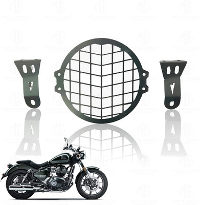 Moto Genius Durable Metal Headlight Grill Guard for RE Super Meteor 650 | Straight Design Bike Headlight Grill(Black)