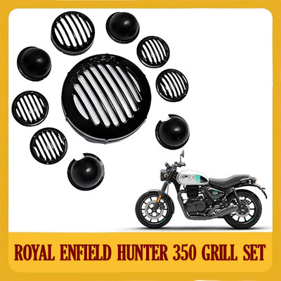 DAZZRIDE Complete Metal Grill Set for RE Hunter 350 (Set of 10, Black ) Bike Headlight Grill(Black)
