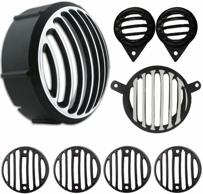Pepstter Jali Complete Metal Set Headlight, Taillight, Indicators for Royal Enfield Bike Headlight Grill(Black, Steel)